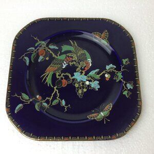 Vintage Plate Cobalt England Butterfly Parrot